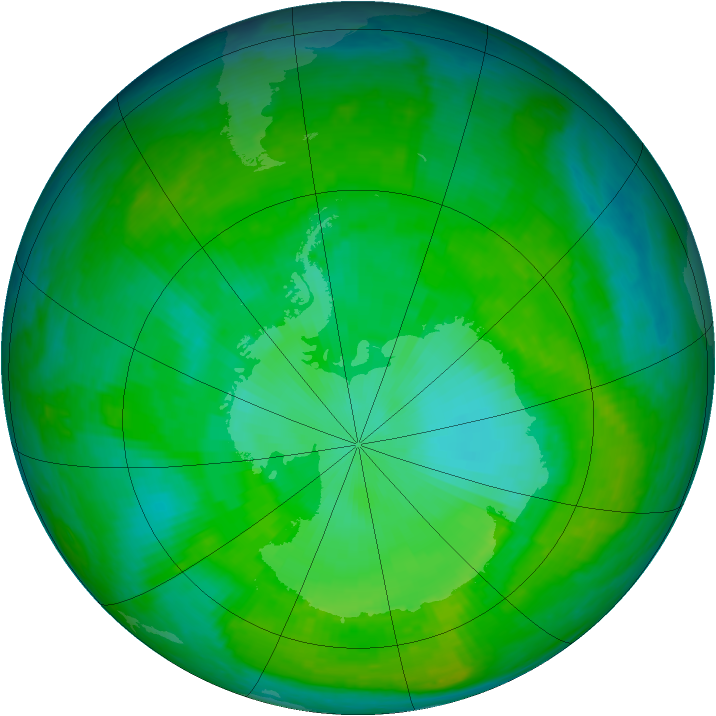 Antarctic ozone map for 20 December 2002